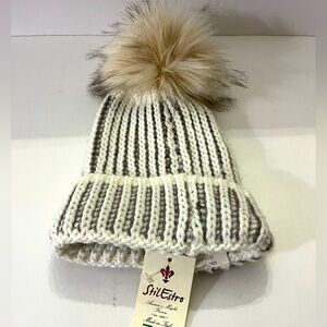 Alpaca Blend Beanie Winter Hat Faux Fur Pompom Taupe Made in Italy StilEstro